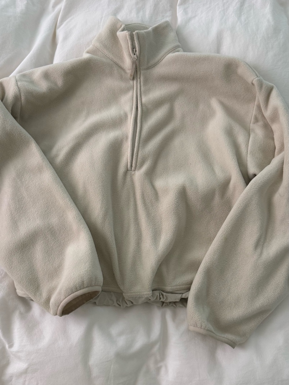 Aritzia Quarter-Zip Fleece Pullover in Beige